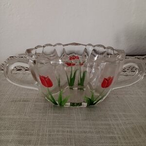 Vintage Sugar Bowl with tulips No Lid